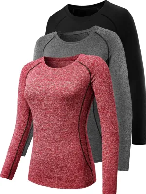 CADMUS 1 or 3 Pack Workout Long Sleeve Shirts for Women Dry Fit Compression Running Top