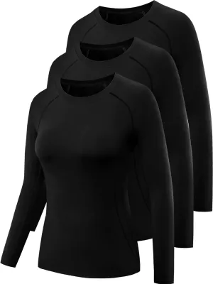CADMUS 1 or 3 Pack Workout Long Sleeve Shirts for Women Dry Fit Compression Running Top