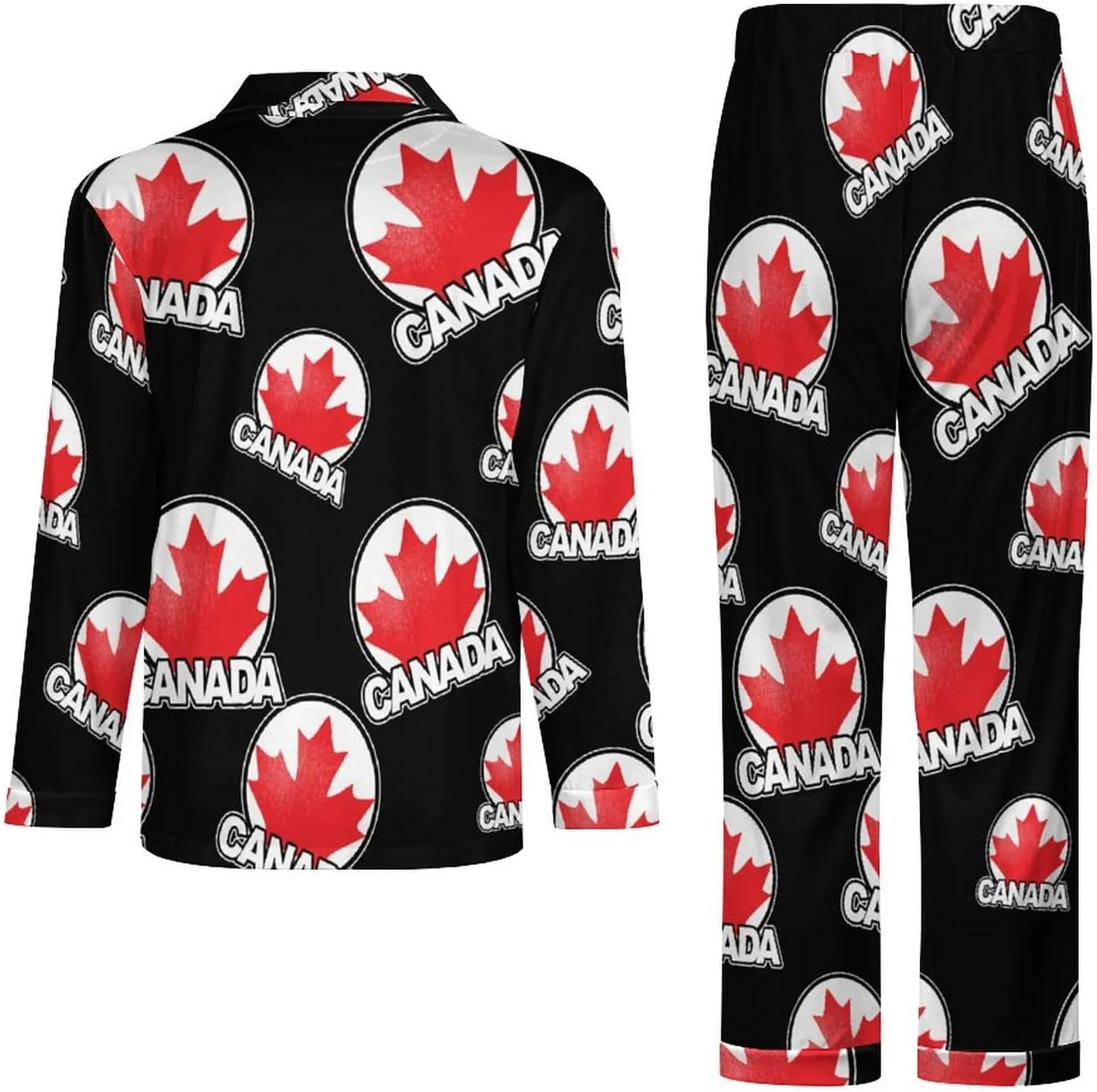 Canada Maple Leaf 2 PCS Men Pajama Set Long Sleeve Button-down Shirts Tops & Sleep Pants Loungewear