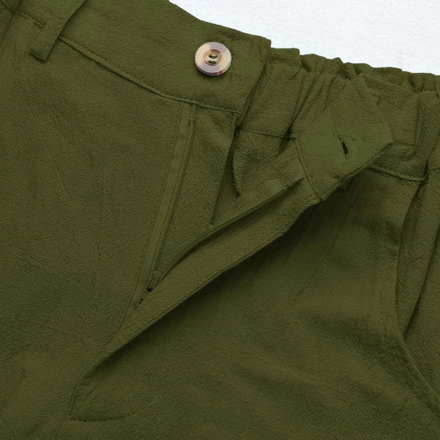 Capri Linen Pants for Women 2025 Summer Trendy Elastic High Waist Straight Leg Casual Pants Stretchy Loose Trousers