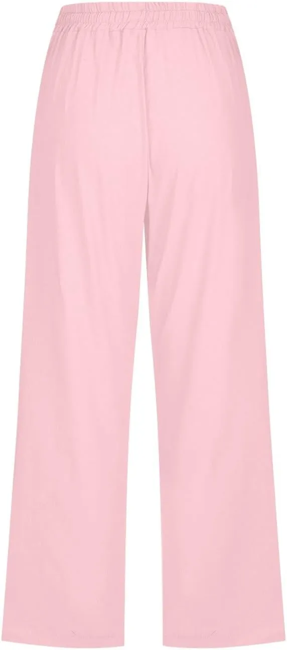 Capri Pants for Women Casual 2025 Summer Drawstring Elastic High Waist Linen Pant