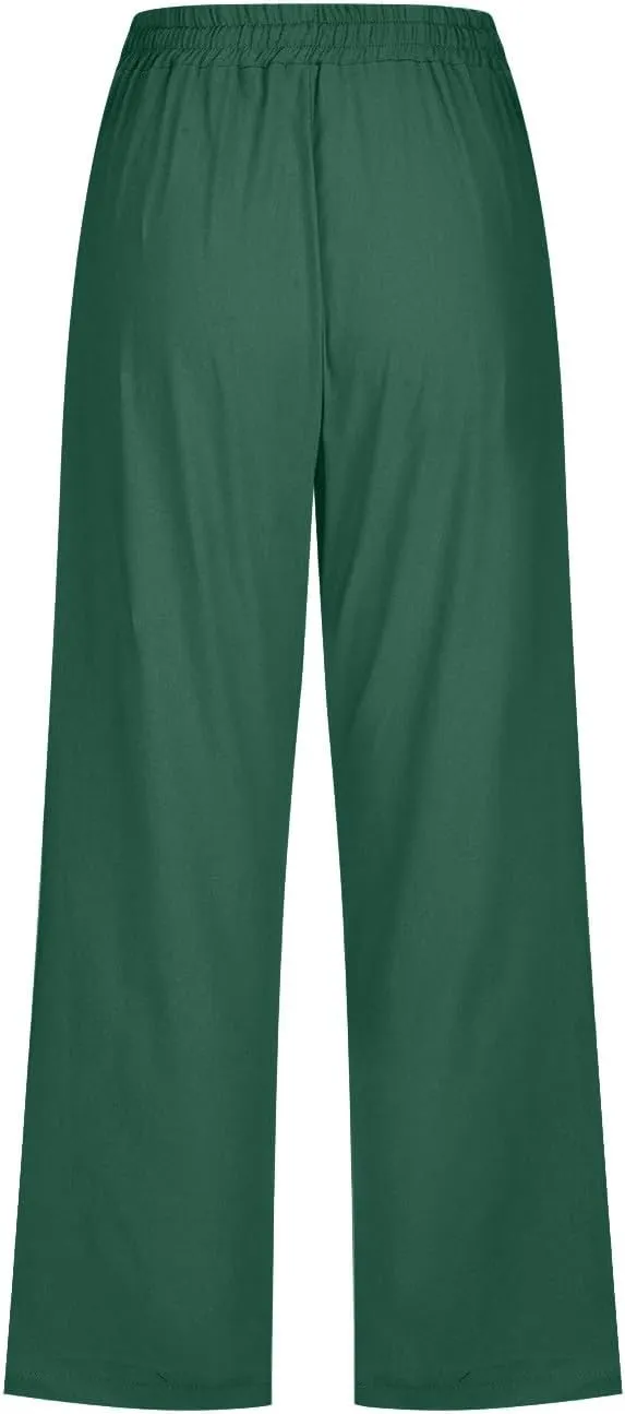 Capri Pants for Women Casual 2025 Summer Drawstring Elastic High Waist Linen Pant