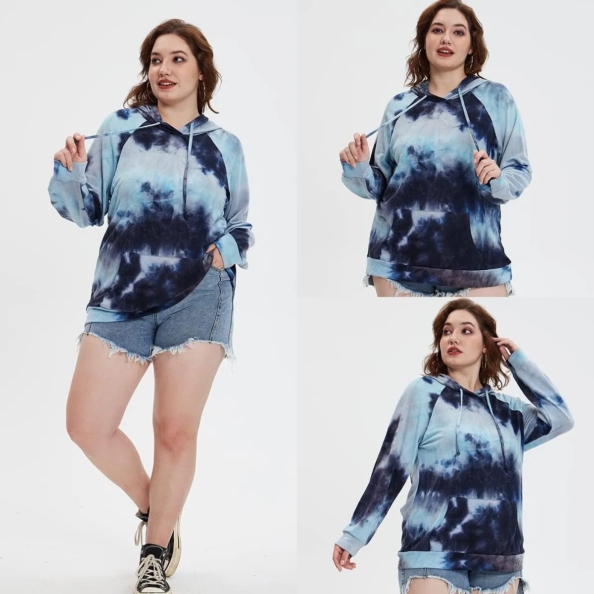 CARCOS Plus Size Hoodies for Women Long Sleeve Pullover Shirts Drawstring Tops XL-5XL