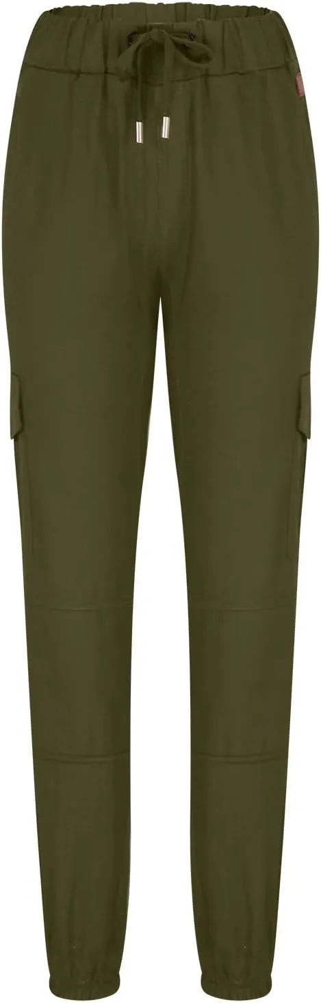Cargo Pants for Men Regular Fit Drawstring Slacks Tapered Cotton Elastic Waist Multi Pockets Solid Sweatpants