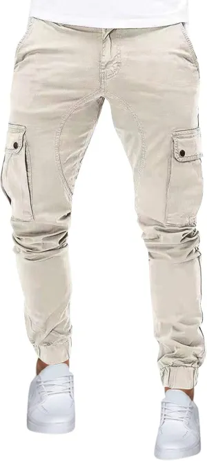 Cargo Sweatpants for Men Multi Pockets Skinny-Fit Slacks Tapered Loose Trousers Outdoor Fashion Slim Sport Pants