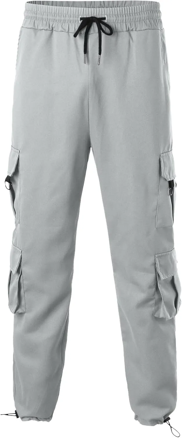 Cargo Trousers for Men Heavyweight Fleece Cargo Sweatpants Elastic Waist Joggers Baggy Drawstring Sweat Pants with