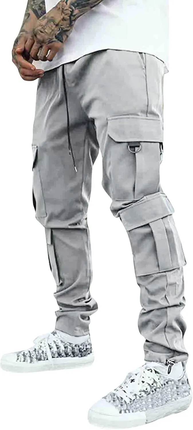 Cargo Trousers for Men Heavyweight Fleece Cargo Sweatpants Elastic Waist Joggers Baggy Drawstring Sweat Pants with
