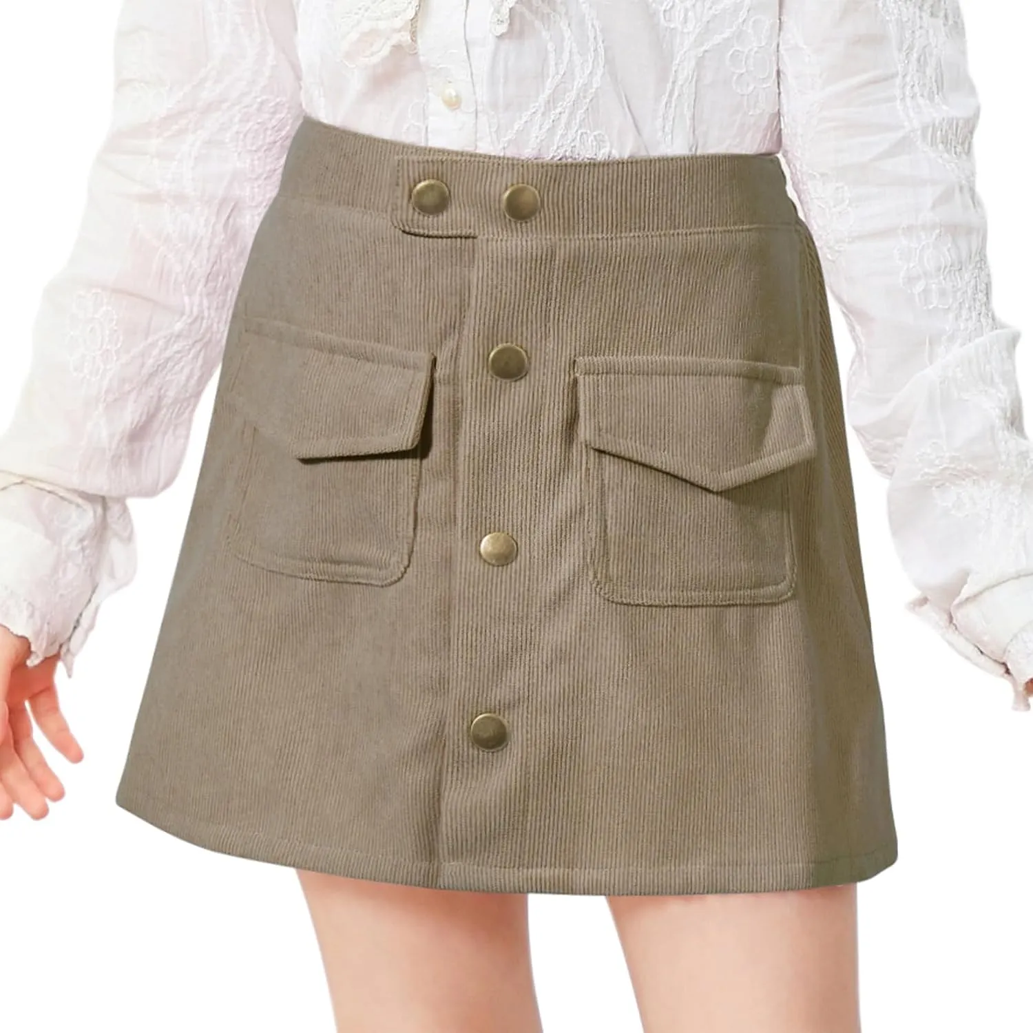 Century Star Skirts for Girls Corduroy Short Mini Skirt Plaid Skirt High Waist Uniform Skirts for Girls A-line Short