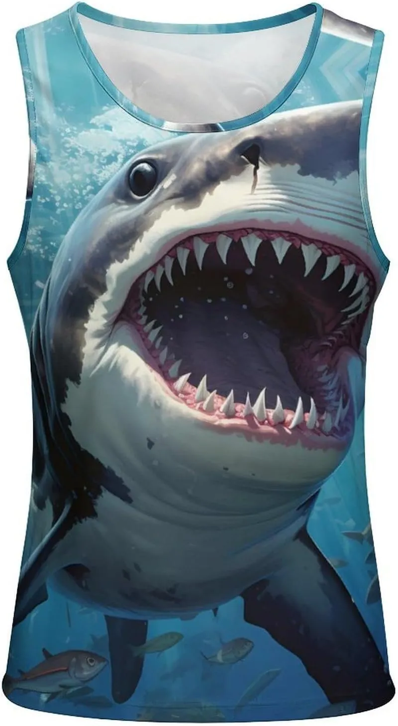 Chomp Shark Ocean Men's Tank Top Sleeveless T-Shirt Pullover Vest Shirts Gym Workout Beach Funny