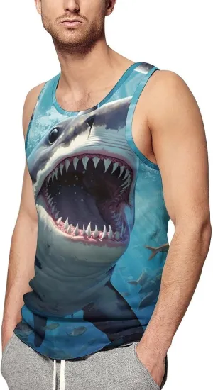 Chomp Shark Ocean Men's Tank Top Sleeveless T-Shirt Pullover Vest Shirts Gym Workout Beach Funny