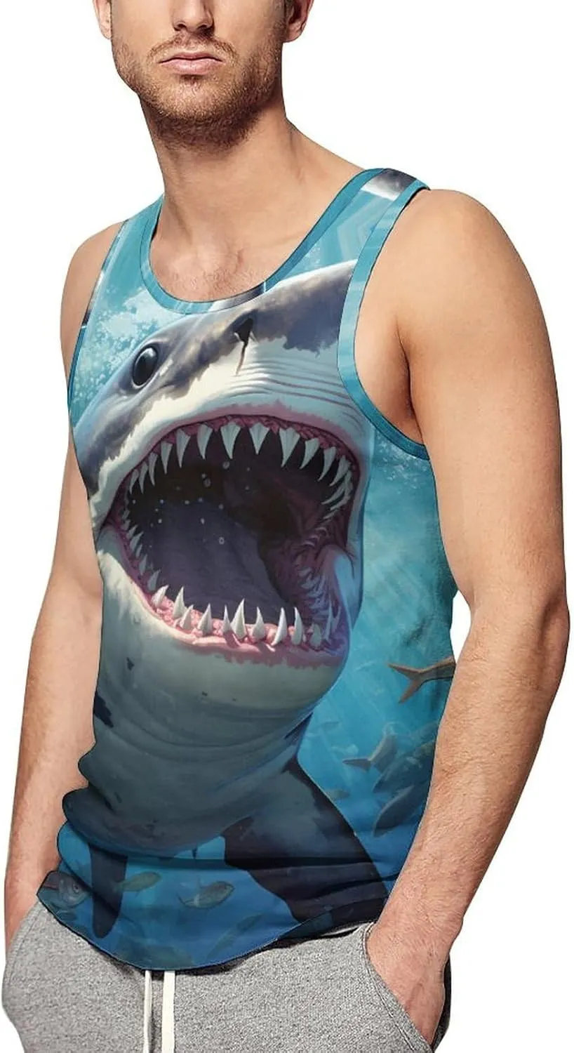 Chomp Shark Ocean Men's Tank Top Sleeveless T-Shirt Pullover Vest Shirts Gym Workout Beach Funny