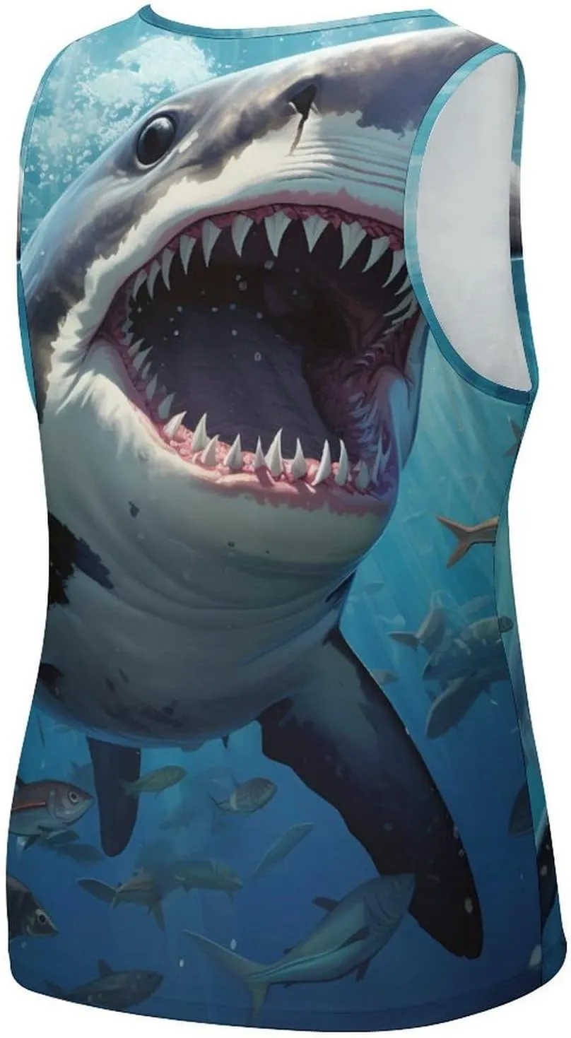 Chomp Shark Ocean Men's Tank Top Sleeveless T-Shirt Pullover Vest Shirts Gym Workout Beach Funny