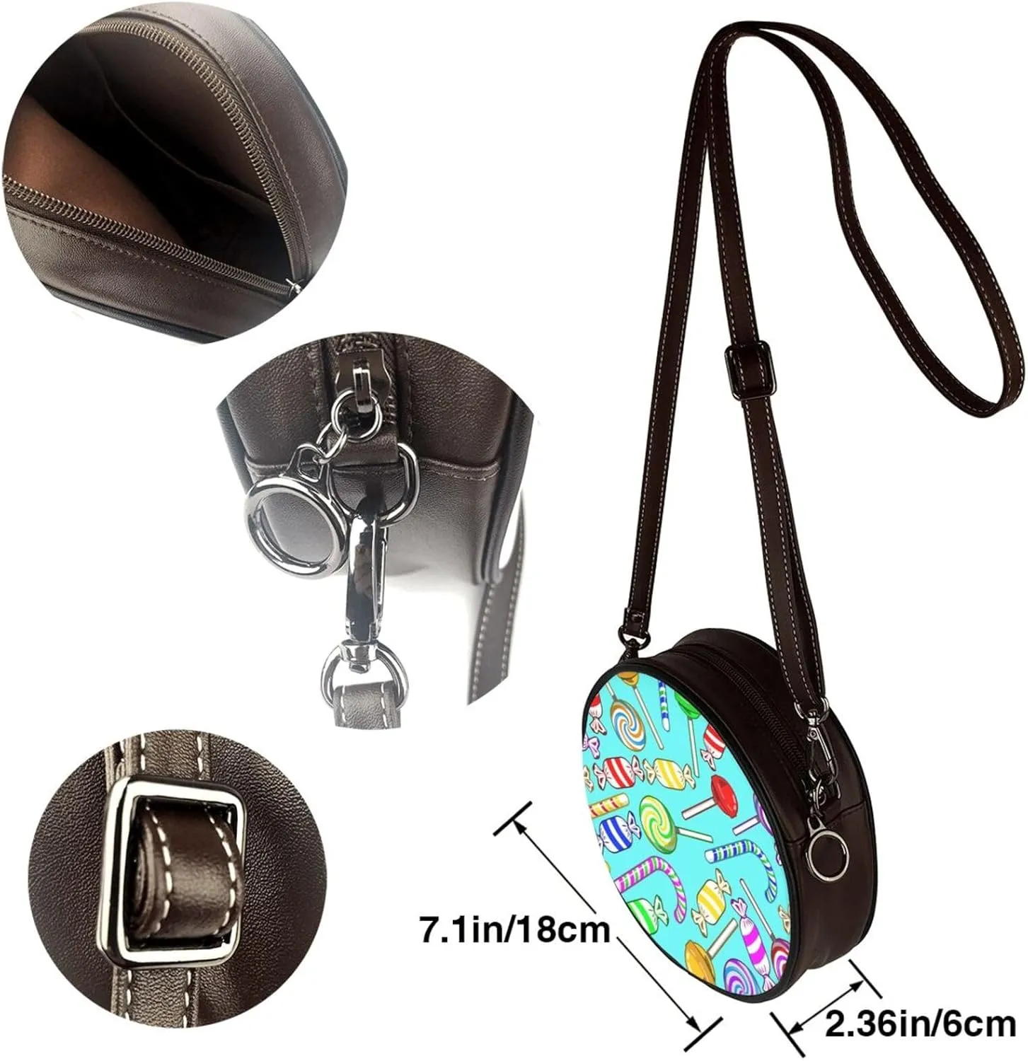 Circle Crossbody Bag for Women Circle Purse with Zipper Adjustable Shoulder Straps