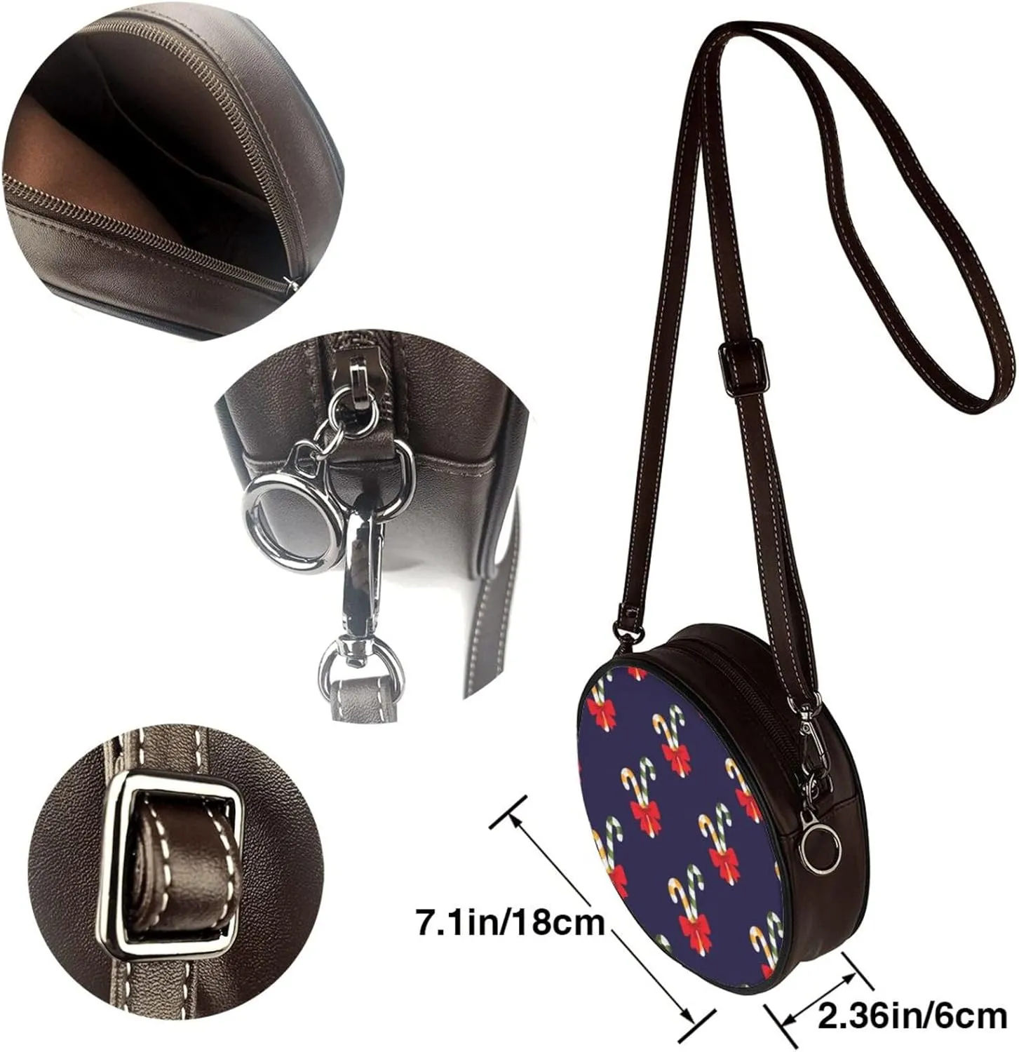 Circle Crossbody Bag for Women Circle Purse with Zipper Adjustable Shoulder Straps