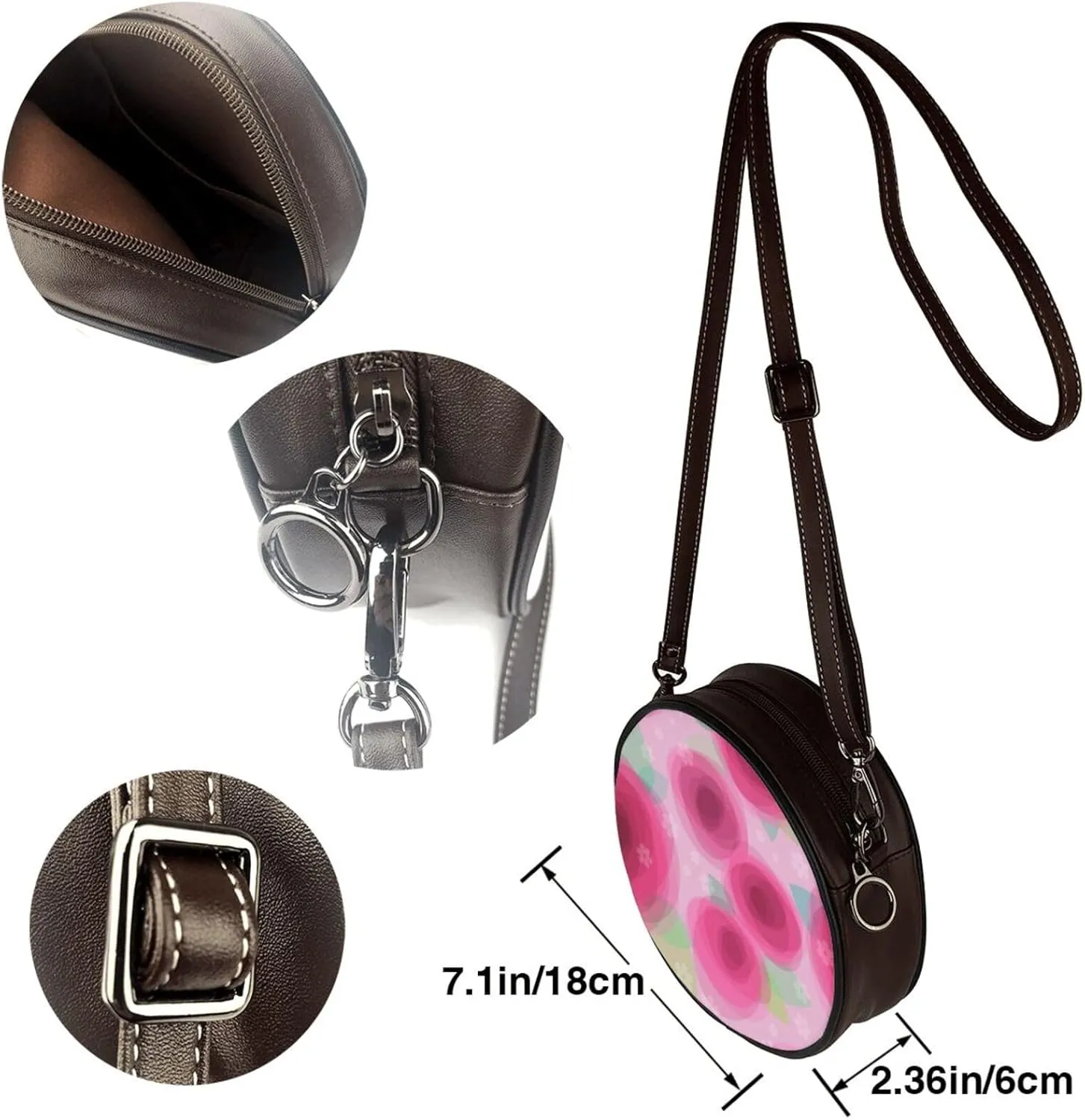 Circle Crossbody Bag for Women Circle Purse with Zipper Adjustable Shoulder Straps