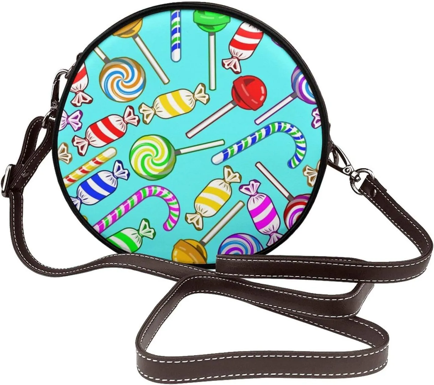 Circle Crossbody Bag for Women Circle Purse with Zipper Adjustable Shoulder Straps