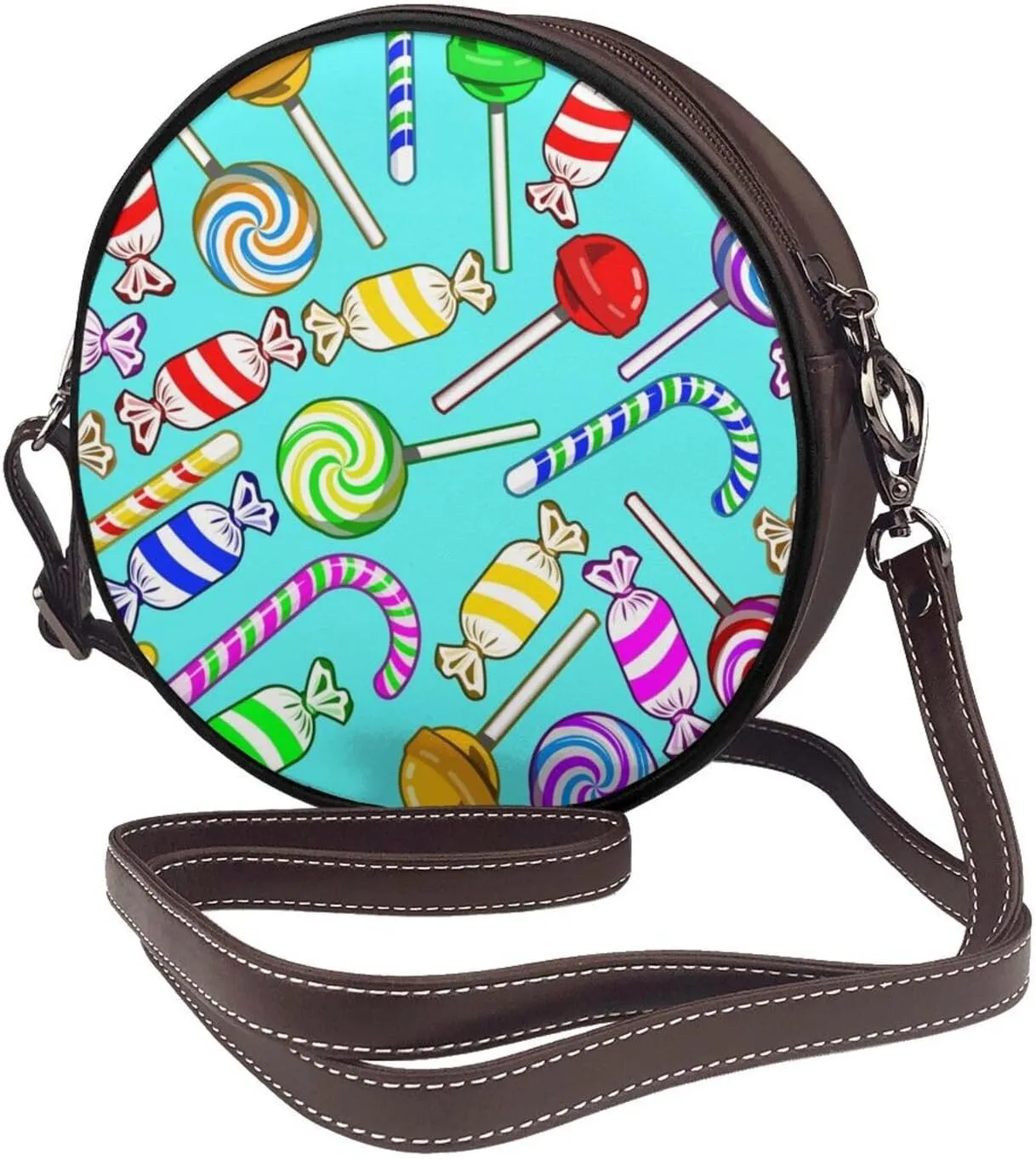 Circle Crossbody Bag for Women Circle Purse with Zipper Adjustable Shoulder Straps