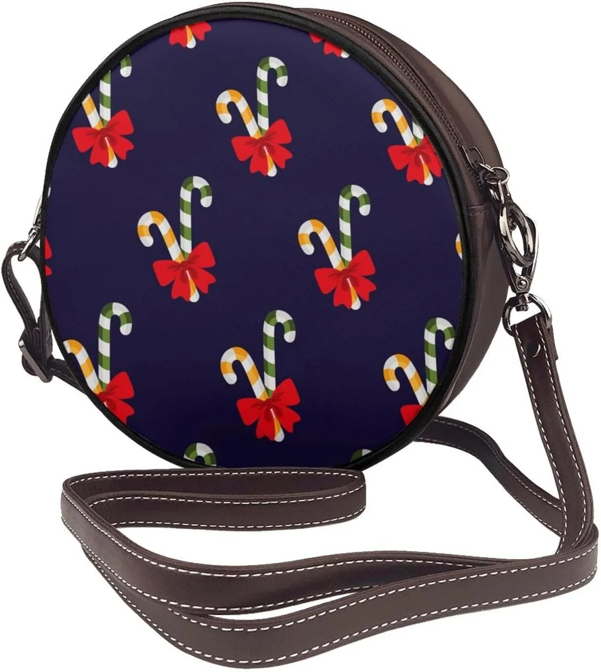 Circle Crossbody Bag for Women Circle Purse with Zipper Adjustable Shoulder Straps