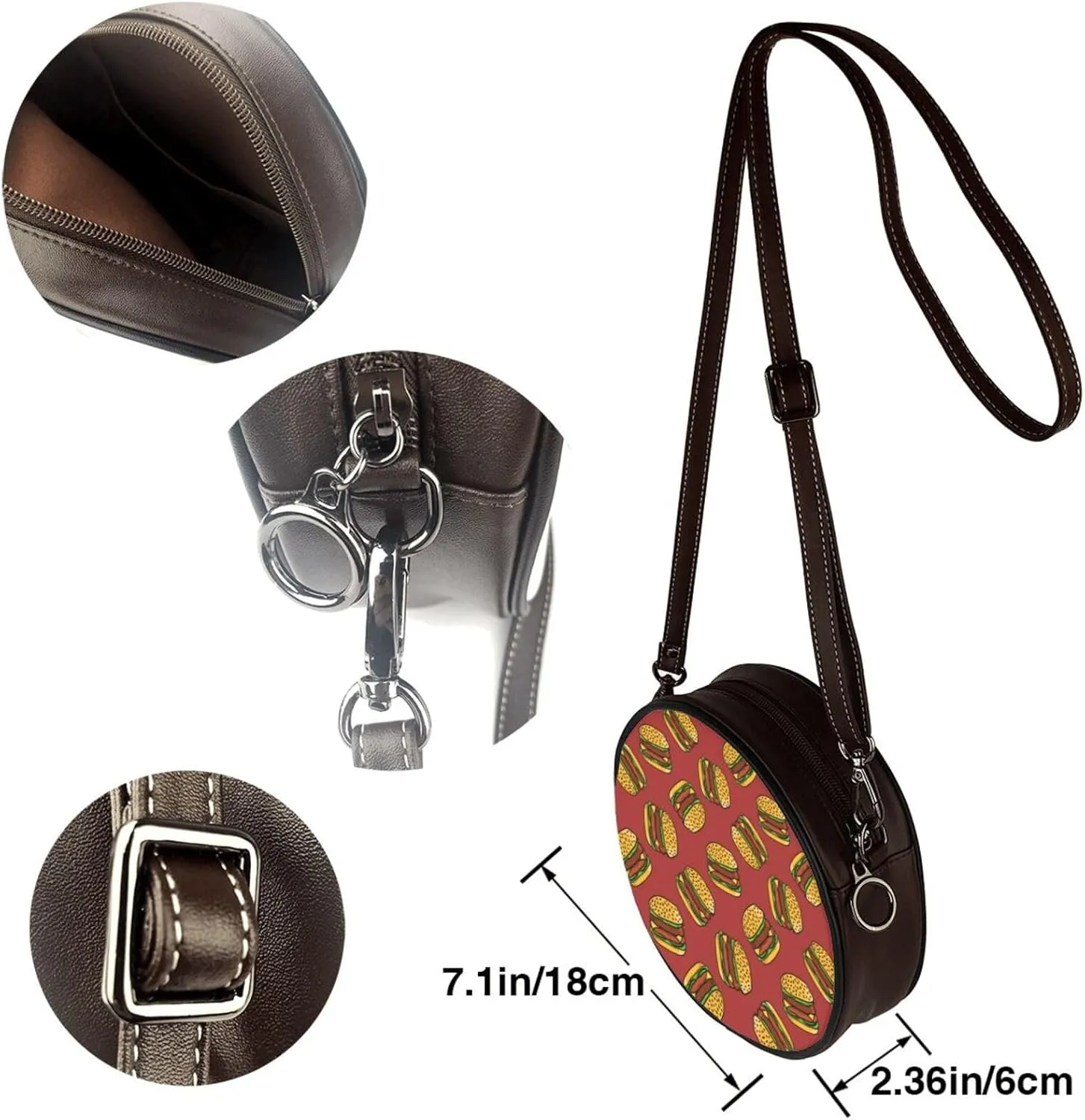 Circle Crossbody Bag for Women Circle Purse with Zipper Adjustable Shoulder Straps