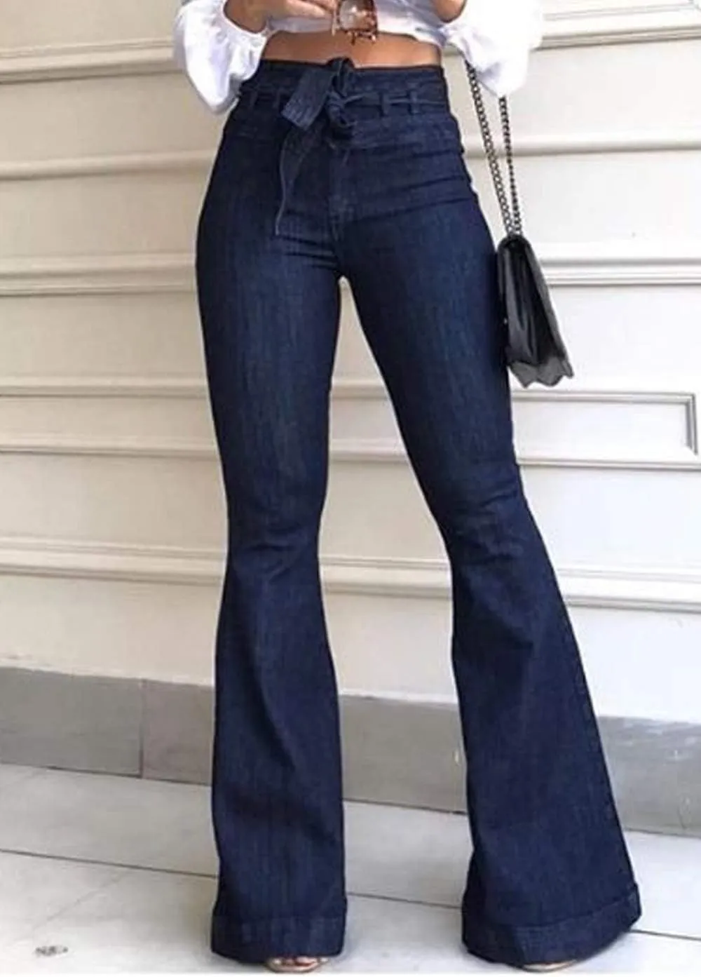 Cocoinsity Womens Denim Pants High Waist Boot Cut Trousers Skinny Bell Bottom Mom Jeans