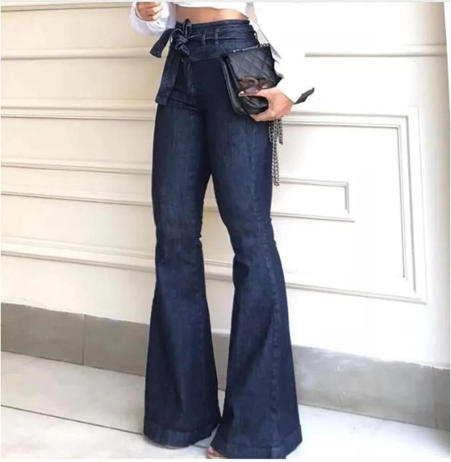 Cocoinsity Womens Denim Pants High Waist Boot Cut Trousers Skinny Bell Bottom Mom Jeans