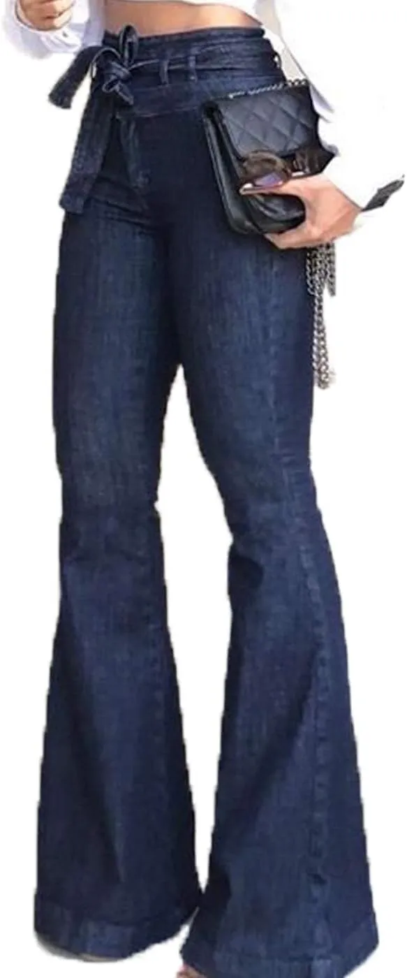 Cocoinsity Womens Denim Pants High Waist Boot Cut Trousers Skinny Bell Bottom Mom Jeans