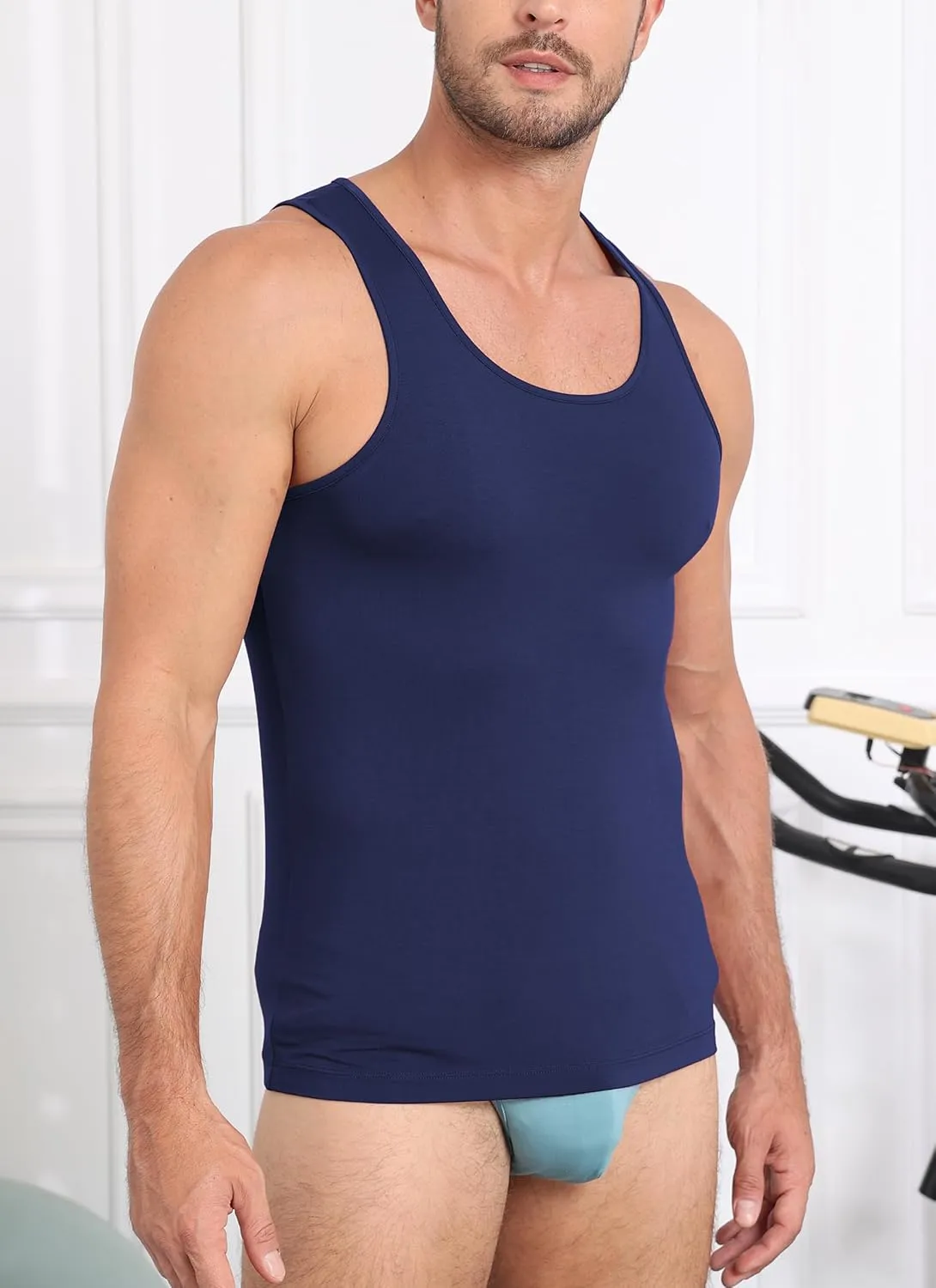 COLORFULLEAF Men's Bamboo Rayon Undershirts Tank Tops Men Crew Neck Stretchy Tank Shirts Pack(1 or 3)