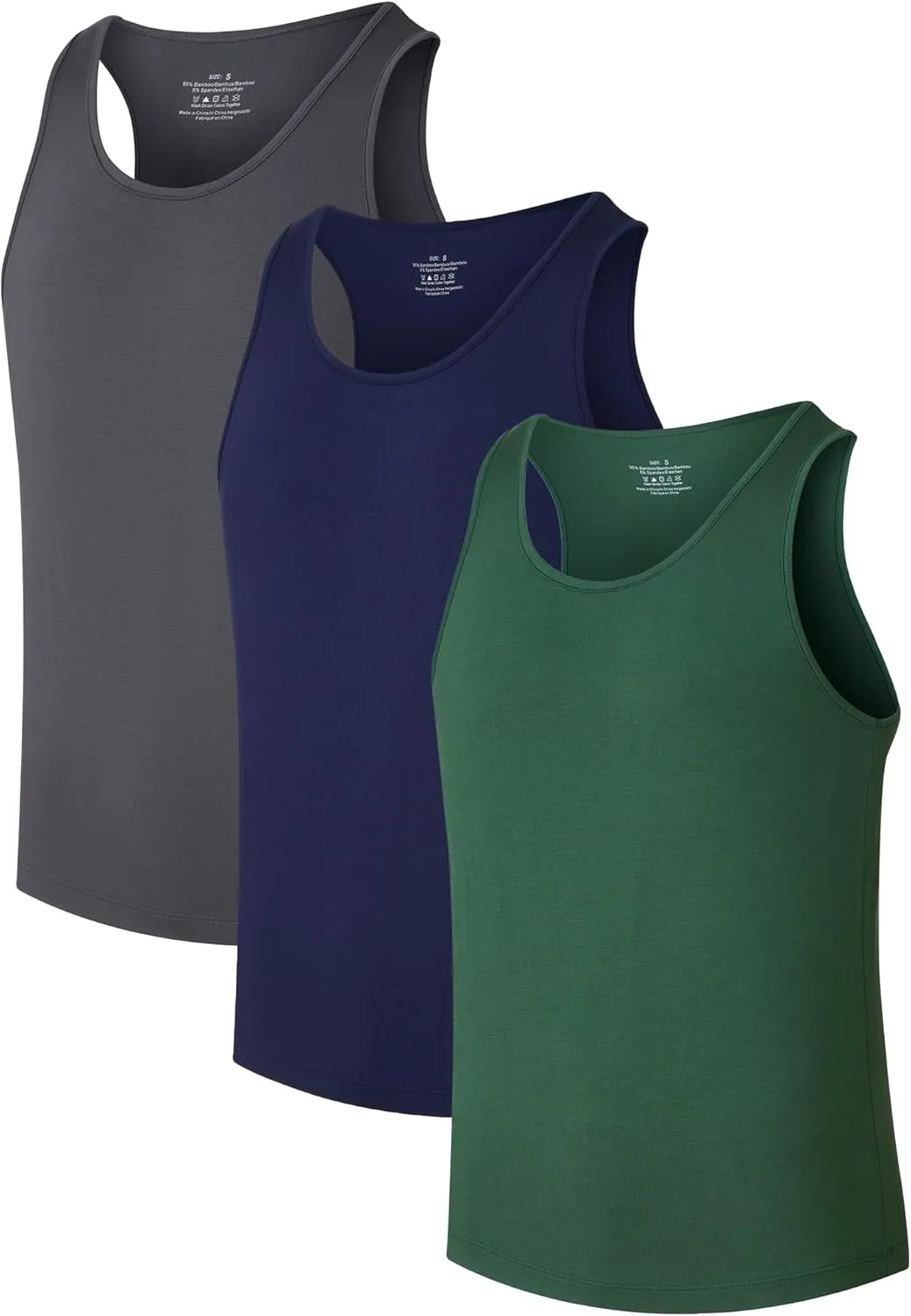 COLORFULLEAF Men's Bamboo Rayon Undershirts Tank Tops Men Crew Neck Stretchy Tank Shirts Pack(1 or 3)
