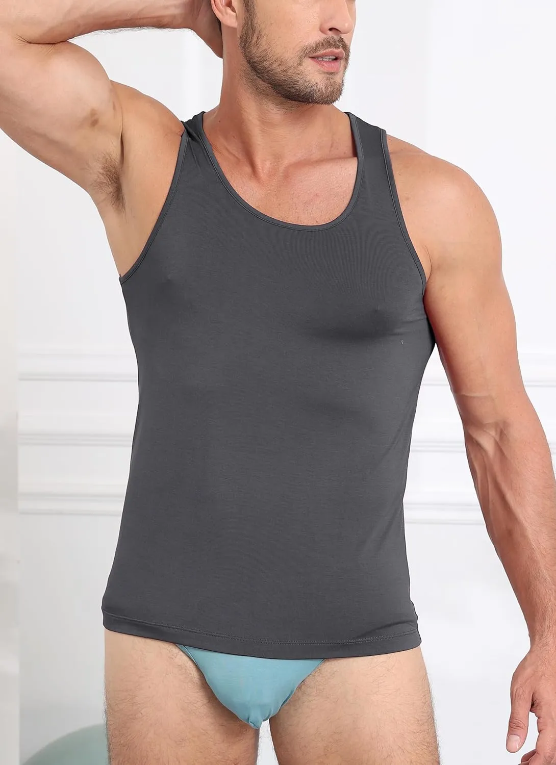 COLORFULLEAF Men's Bamboo Rayon Undershirts Tank Tops Men Crew Neck Stretchy Tank Shirts Pack(1 or 3)