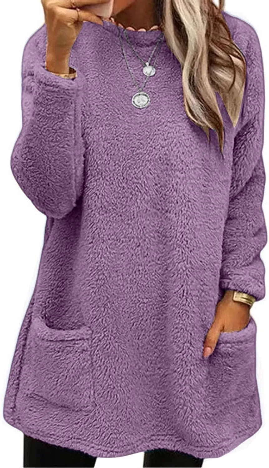 Comfort hoodie for Women anxiety Long Sleeve Winter Shirts Round Neck Casual Warm Cute Long Sweatshirts for Women