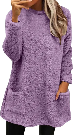 Comfort hoodie for Women anxiety Long Sleeve Winter Shirts Round Neck Casual Warm Cute Long Sweatshirts for Women