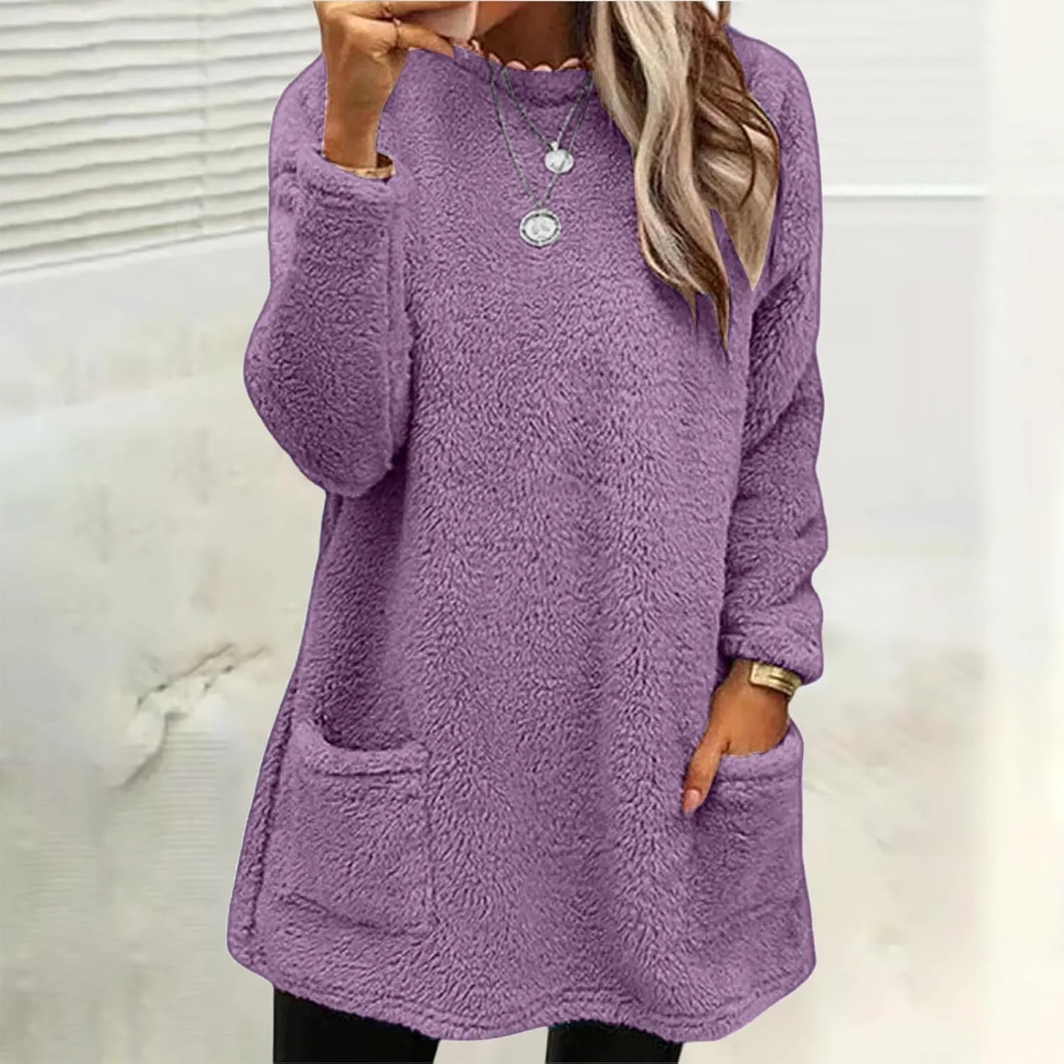 Comfort hoodie for Women anxiety Long Sleeve Winter Shirts Round Neck Casual Warm Cute Long Sweatshirts for Women