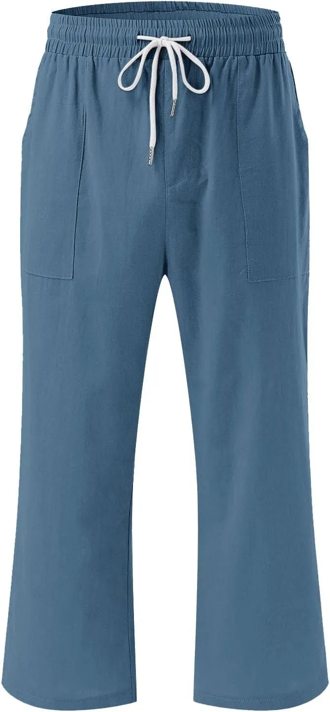 Cotton Linen Pants for Women Casual 2025 Summer Capri with Pockets Plus Size Drawstring Elastic Waist Trousers