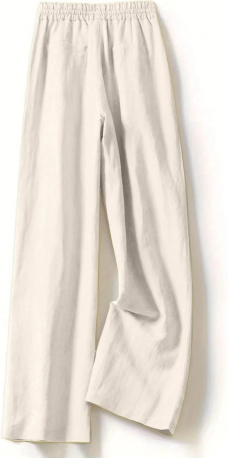 Cotton Linen Wide Leg Pants for Women Summer Casual Yoga Palazzo Pants High Waist Straight Leg Trousers with Pockets