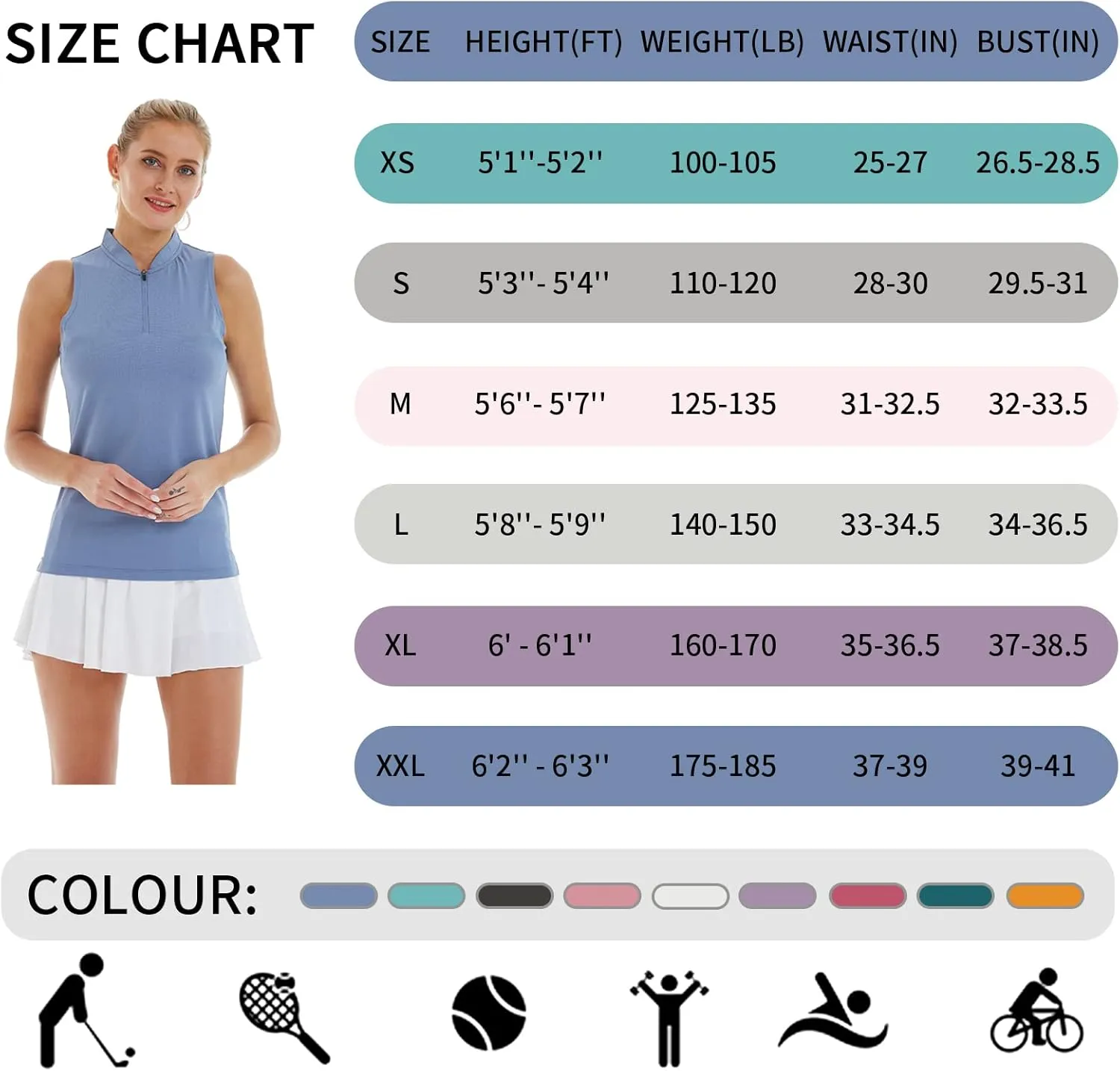 CQC Women's Golf Tennis Sleeveless Polo Shirts Quick Dry Athletic Tank Tops UPF 50 