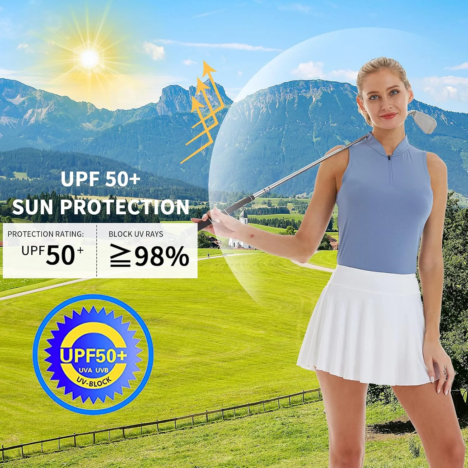 CQC Women's Golf Tennis Sleeveless Polo Shirts Quick Dry Athletic Tank Tops UPF 50 