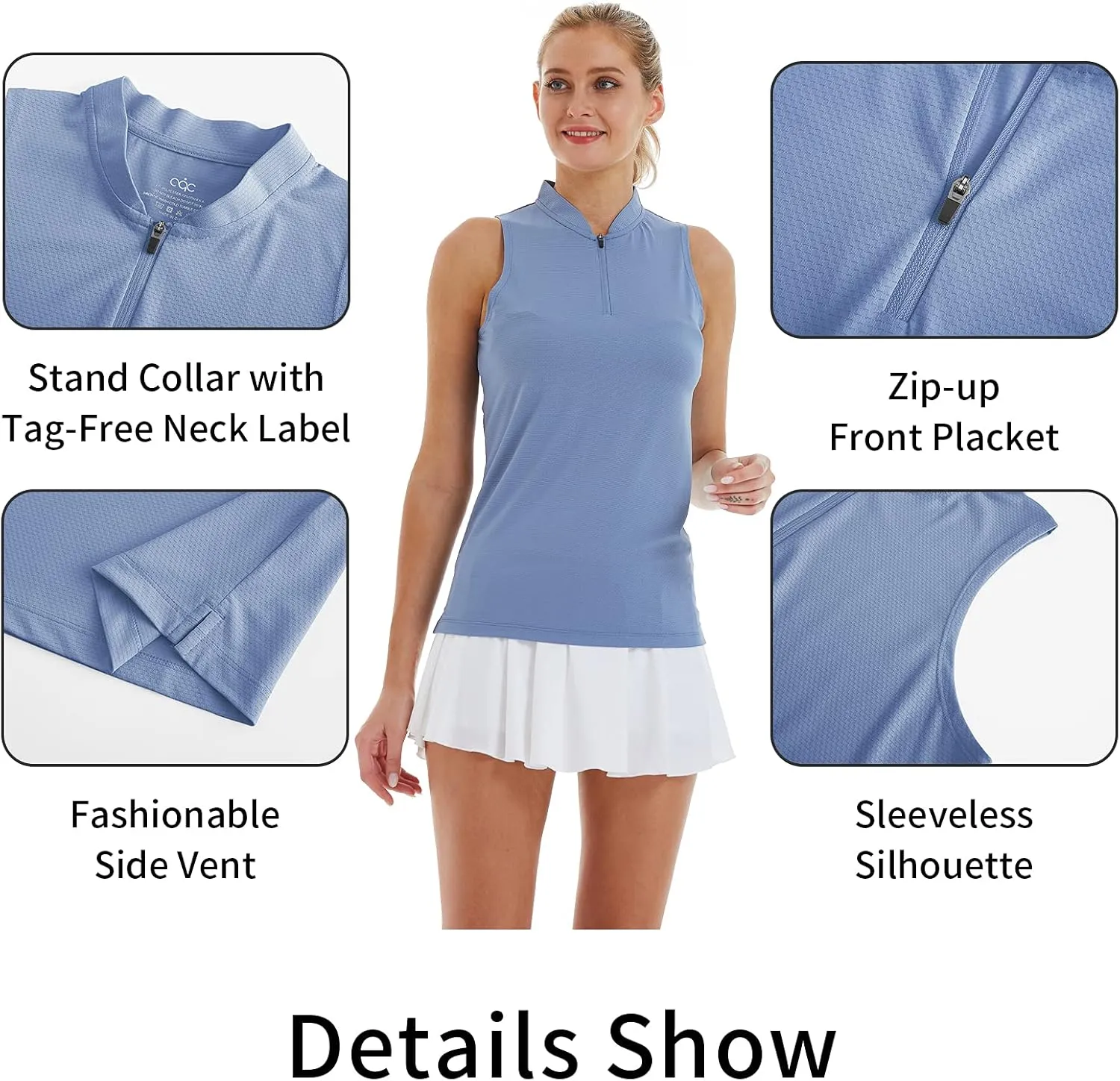 CQC Women's Golf Tennis Sleeveless Polo Shirts Quick Dry Athletic Tank Tops UPF 50 