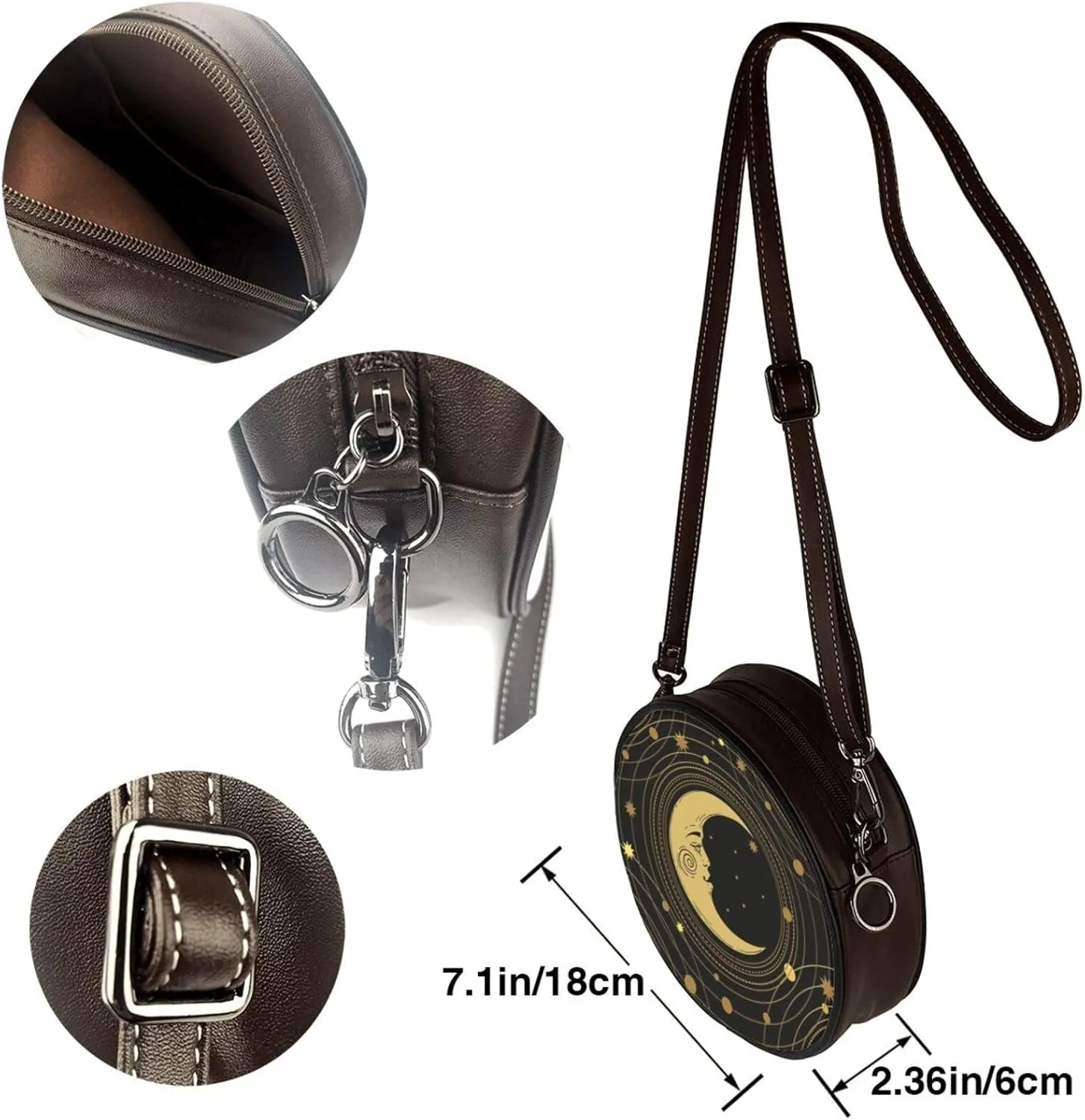 Crossbody Purse for Women, PU Leather Round Crossbody Bag, Mini Purses Handbags with Strap Zipper
