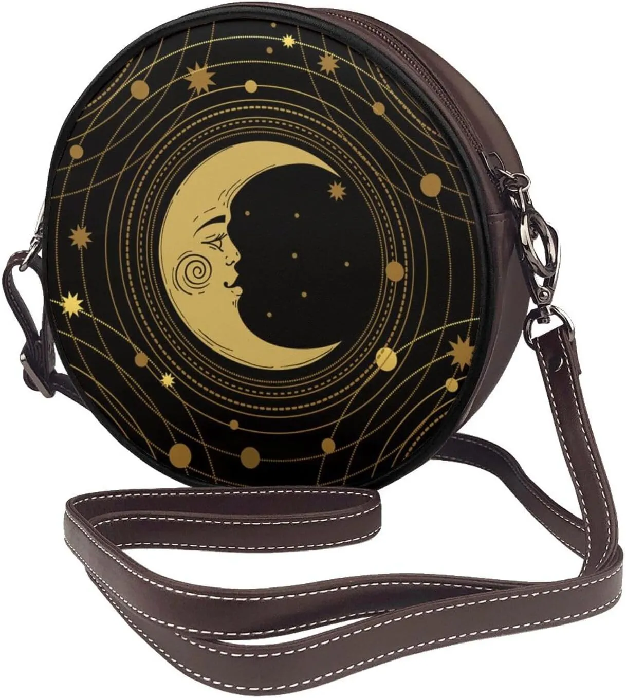 Crossbody Purse for Women, PU Leather Round Crossbody Bag, Mini Purses Handbags with Strap Zipper