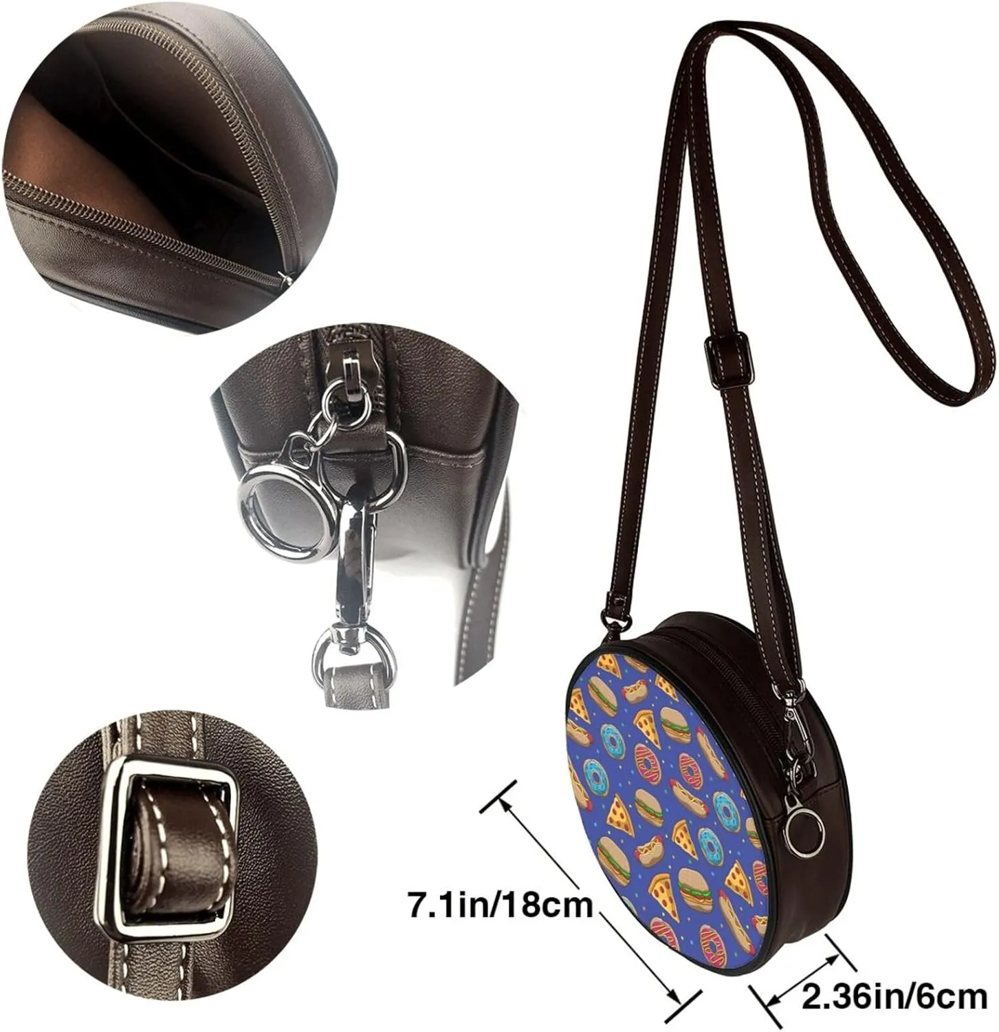 Crossbody Purse for Women, PU Leather Round Crossbody Bag, Mini Purses Handbags with Strap Zipper