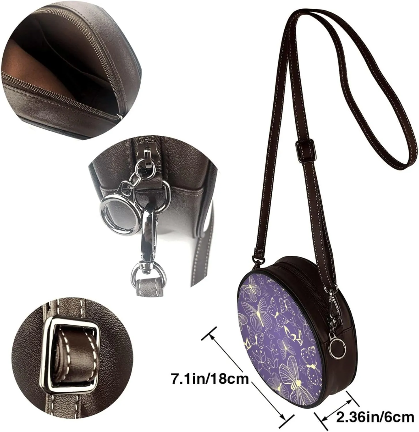 Crossbody Purse for Women, PU Leather Round Crossbody Bag, Mini Purses Handbags with Strap Zipper