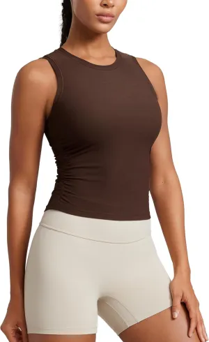 CRZ YOGA Cloudweight Womens Ruched Tank High Neck Workout Fitted Tops Basic Yoga Athletic Sleeveless Shirts