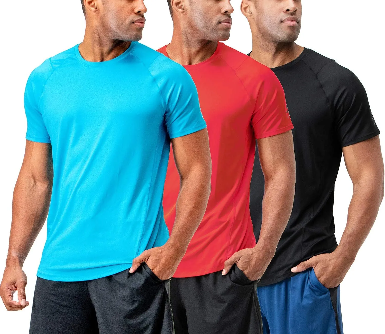DEVOPS Men's 3-Pack Quick Dry Short Sleeve T-Shirt Sun Protection Running Athletic Workout Active Shirts