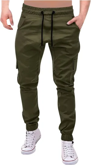 DuDubaby Mens Lounge Pants Mens Stretch Pants Overalls Drawstring Multi Pocket Casual Pants Hiking Pants Cotton Twill Pants