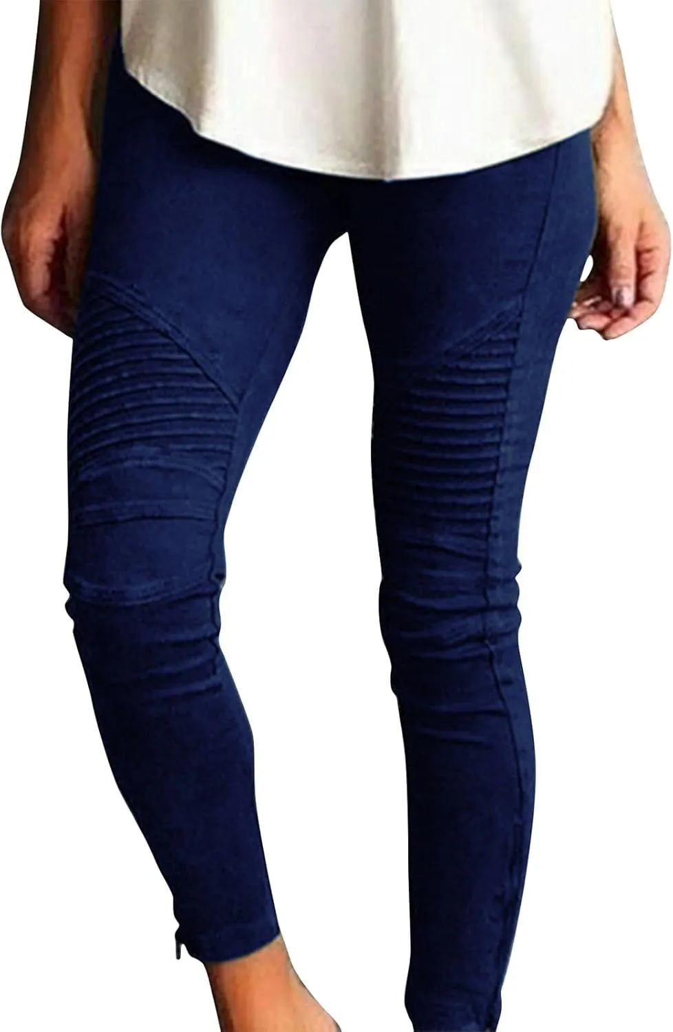 eoeioa Plus Size Leggings with Pockets for Women High Waisted Stretch Skinny Zipper Cropped Pencil Pants Stripe Tights Pants