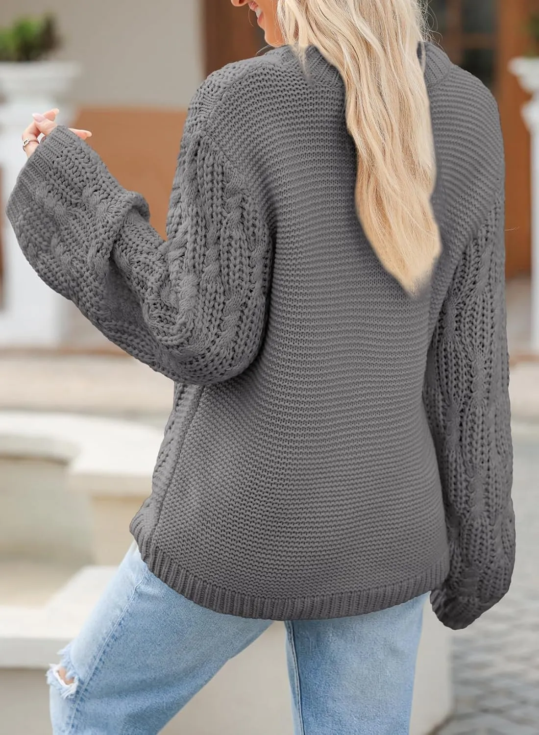 EVALESS Sweaters for Women 2024 Trendy Casual Crewneck Long Sleeve Cable Knit Pullover Sweaters Tops Fall Clothes