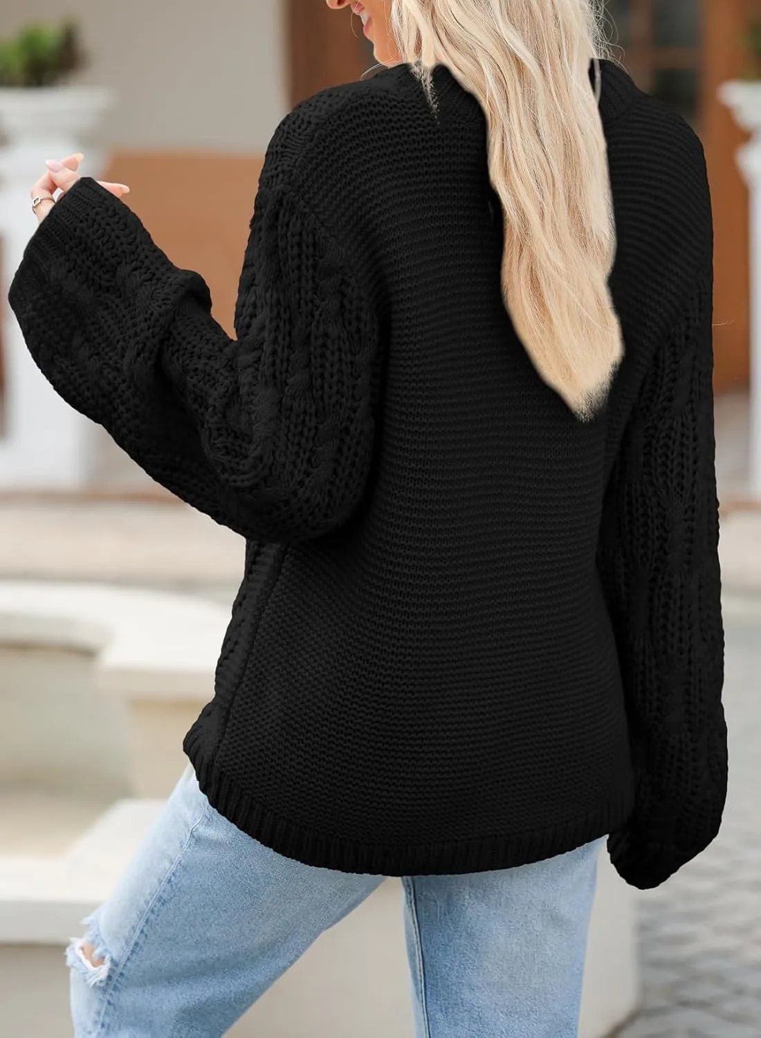 EVALESS Sweaters for Women 2024 Trendy Casual Crewneck Long Sleeve Cable Knit Pullover Sweaters Tops Fall Clothes