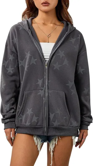 Faretumiya Y2k Hoodies Shirts Long Sleeve Oversized Full Zip Baggy Sweatshirt Printed Punk Harajuku Jacket Grunge Streetwear