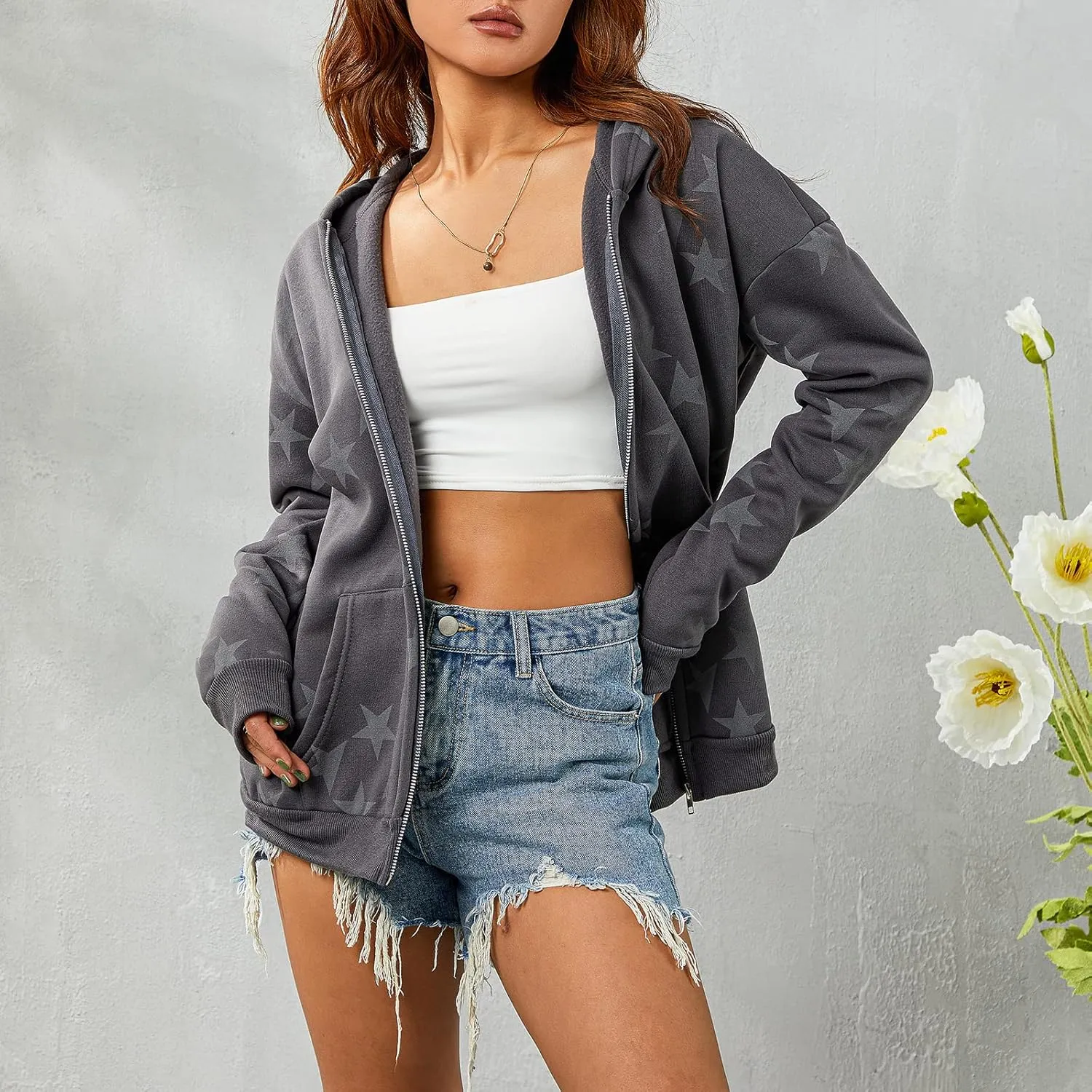 Faretumiya Y2k Hoodies Shirts Long Sleeve Oversized Full Zip Baggy Sweatshirt Printed Punk Harajuku Jacket Grunge Streetwear