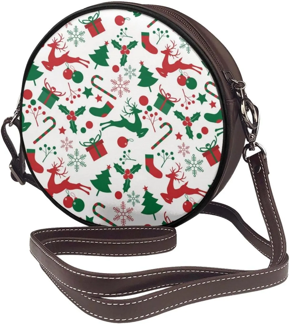 Fashion PU Leather Small Roound Crossbody Bag, Women Vintage Purse Bag Shoulder Bag